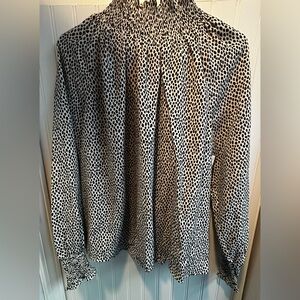 Nine West, Large, long sleeved, black and white polkadot blouse